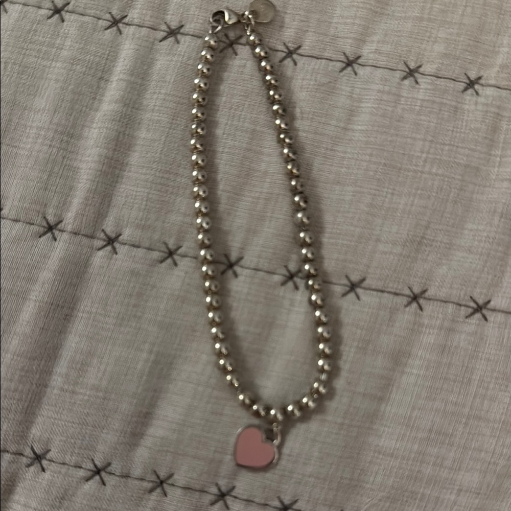 Tiffany & Co Silver Pink Heart Charm Bracelet